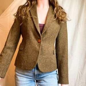 Zara Basic Tan Herringbone Tweed Blazer